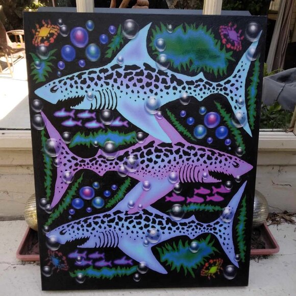 Sharks Bubbles Digital Mixed Media on Canvas Wrap - Picture 3 of 13